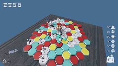 Screenshot of Battle for Dice Tower Hill. Walking playing cards approach a field of dice.