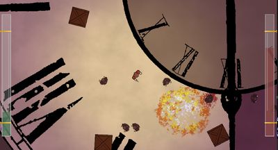 Screenshot of The Cult of the Broken Clock. A large explosion disperses cultists.