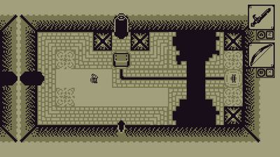 Screenshot of Ensmallening. A rodent stands in a room with an odd looking portal.